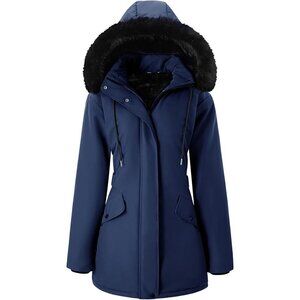 Womens Winter Puffer Coat Waterproof Thicken Fleece Lined Long Parka Jacket With